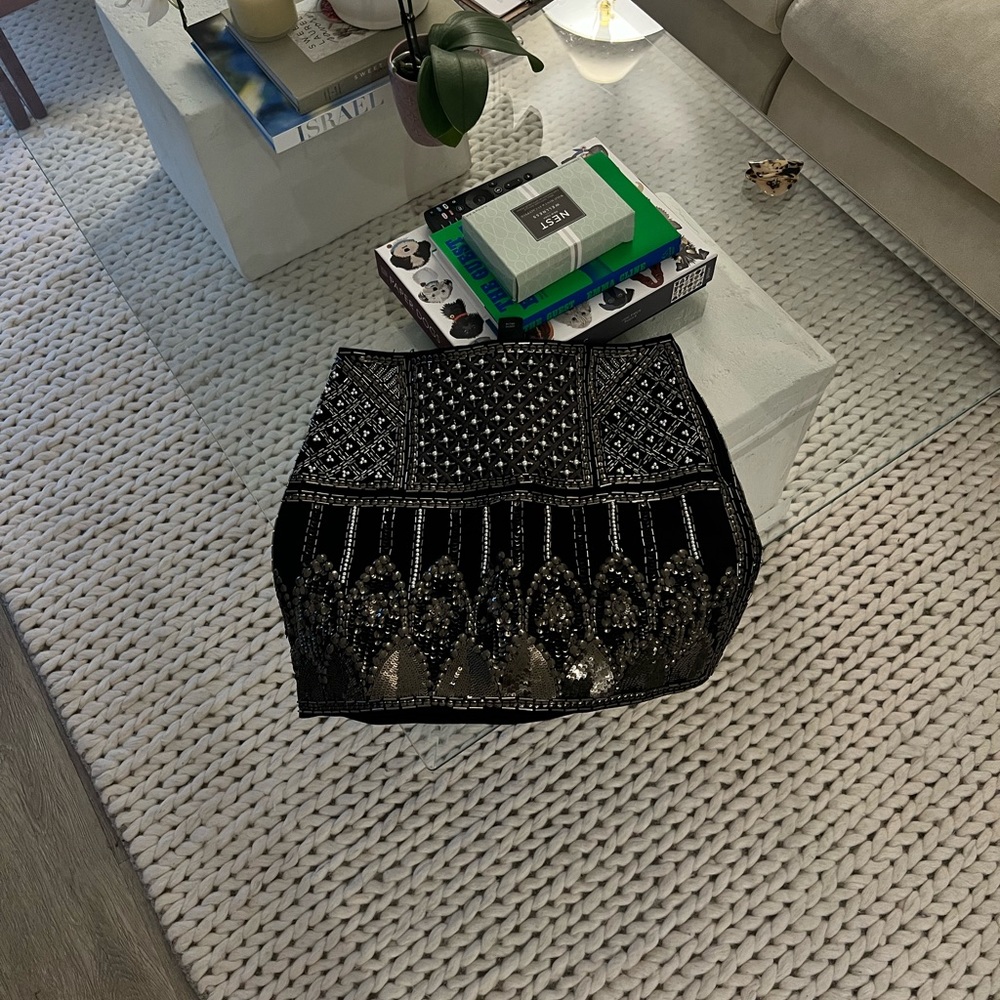 Club Monaco Black Beaded Sequin Mini Skirt